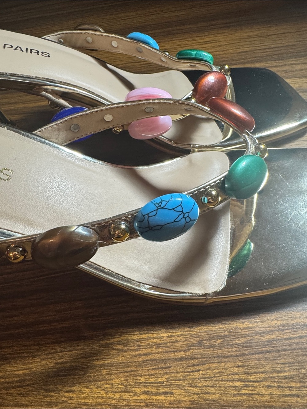Dream Pairs Gold Slip-On Beaded Mules with Multicolor Stones - Picture 2 of 4